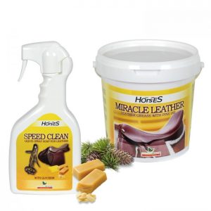 Sapone cuoio Spray "Horses" SpeedClean + Grasso Cuoio Horses Miracle Leather